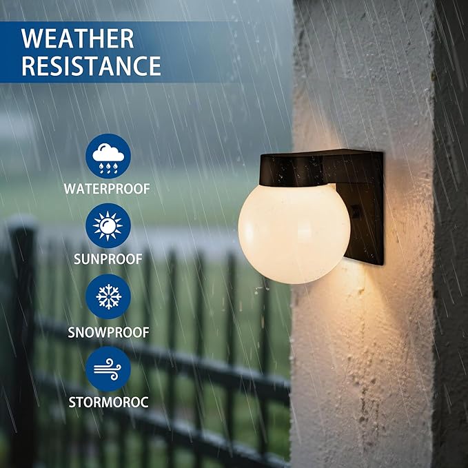 Alighting Outdoor Wall Sconce, Waterproof Exterior Lighting Fixture with Smooth Glass Globe and Black Aluminum Base, Wall Mount Porch Light for Front Door, Patio, Garage, Entryway, E26 Socket