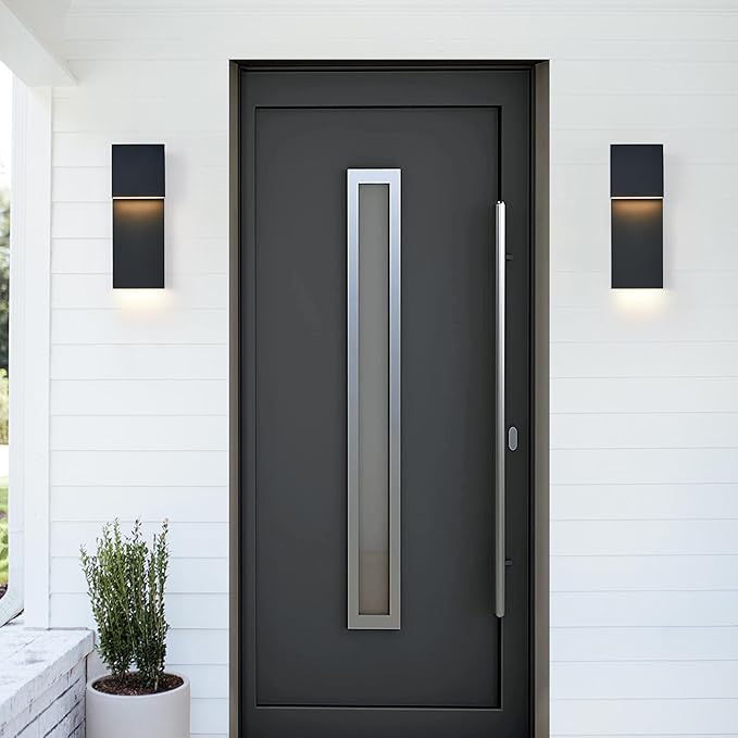 Modern Porch Lights with 2 Pack,Outdoor Indoor Integrated LED Wall Lights,2-Light Total 17W,3000K, Textured Black Finish,Outside Lights Waterproof for House Front Door Patio Garage