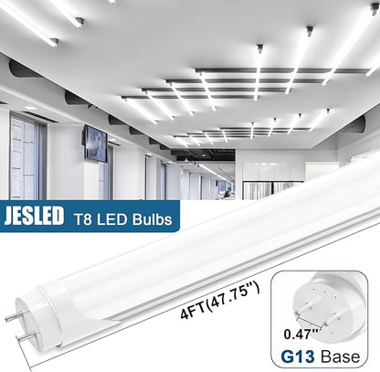 JESLED 4FT LED T8 Type A+B Tube Lights, 24W(65W Equivalent), 3200LM, 6000K, Single or Double End Powered, Plug and Play or Ballast Bypass, 4 Foot T10 T12 Fluorescent Bulbs Replacement, Frosted(4-Pack)