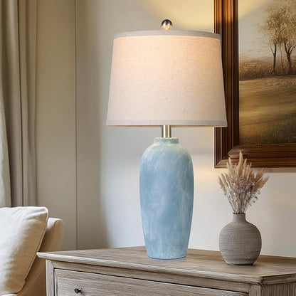 25“ Jar Table Lamps Set of 2, Ceramic Bedside Lamps for Bedroom, Beige Farmhouse Nightstand Lamps for Living Room