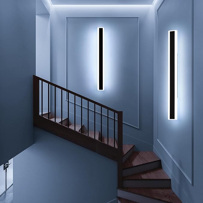 Mikeru 2Pack 39.3inch Long Led Wall Light, 6000k Cool White Modern Outdoor Wall Light Ip65 Waterproof Black Acrylic Porch Exterior Lighting Fixtures, Exterior Wall Mount Lights