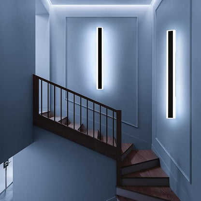 Mikeru 2Pack 39.3inch Long Led Wall Light, 6000k Cool White Modern Outdoor Wall Light Ip65 Waterproof Black Acrylic Porch Exterior Lighting Fixtures, Exterior Wall Mount Lights
