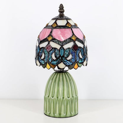 Tiffany Lamp Stained Glass Mushroom Table Lamps 6X6X12.5 Inch Pink Jewelry Baroque Style Small Night Light Ceramic Base Mini Accent Desk Light Suitable for Bedside Table Bedroom Children Room