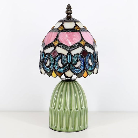 Tiffany Lamp Stained Glass Mushroom Table Lamps 6X6X12.5 Inch Pink Jewelry Baroque Style Small Night Light Ceramic Base Mini Accent Desk Light Suitable for Bedside Table Bedroom Children Room