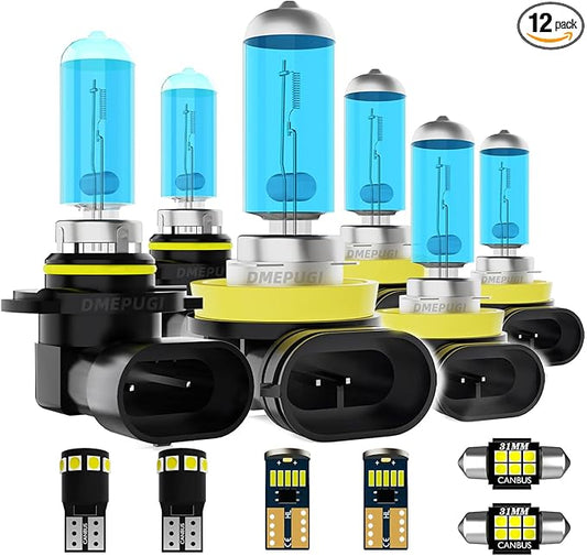 Compatible With Honda Civic 2014-2015 Coupe 9005/HB3/H10 High Beam + H11/H8/H9 Low Beams + H11 Fog Lights + Interior Bulbs Package + License Plate Lights,Plug N Play, Pack of 12