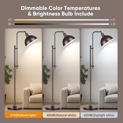 PARTPHONER Industrial Floor Lamp Adjustable, Rustic Farmhouse Reading Lamp in Aged Brown Finish Modern Standing Lamp with Remote Control Metal Shade for Living Room Bedroom Study Room Office Hotel