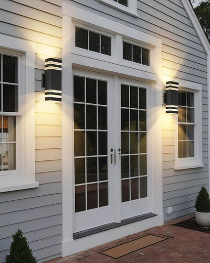 SHIMR Modern Outdoor Wall Lights with Dusk to Dawn Sensor, Outdoor Light Fixture Wall Mount with GU10 Bulbs, Square Up and Down Lights for House Porch Front Door 13" Height [ETL Listed]