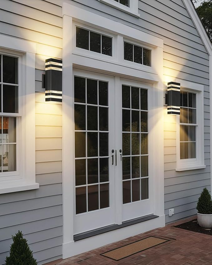 SHIMR Dusk to Dawn Outdoor Lighting 2 Pack, Outdoor Wall Sconce with GU10 Bulbs, Black Aluminum Exterior Lighting Fixtures Wall Mount, Modern Outside Lights for Garage Patio Garden, ETL Listed