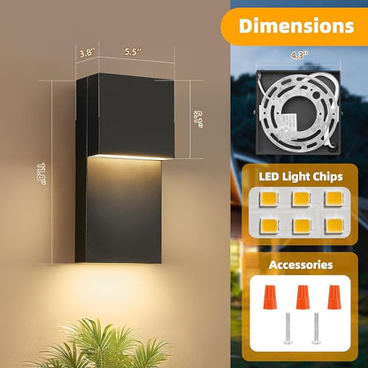 tewei Modern LED Outdoor Wall Sconce 20W Exterior Lighting Fixtures, Black Outside Lights for House Integrated LED Outdoor Wall Mount Lights for Front Porch Garage, Warm White 3000K, 1 Pack