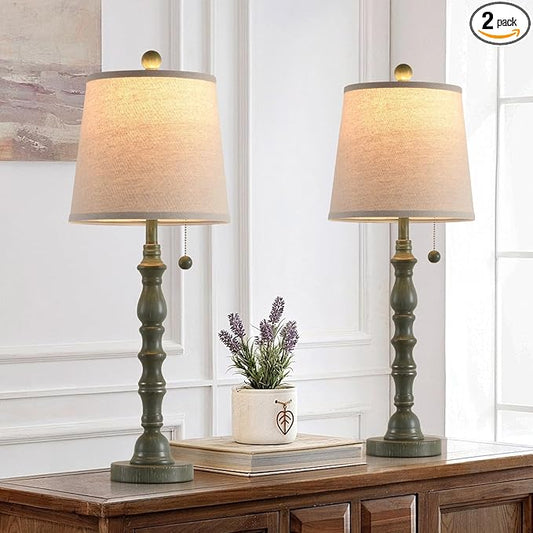 Terpsichore Lamps for Living Room Modern Farmhouse Table Lamp Bedside Reading Lamps Set of 2 Night Stands Bedroom Night Lamp,with Fabric Lamp Shade (Turquoise, High 26.25 Inch)