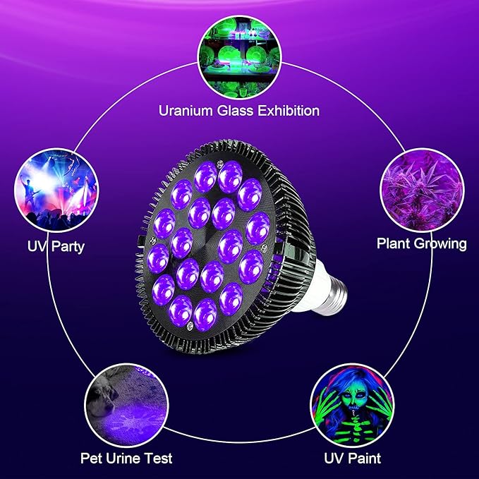 KINGBO Black Light Bulb, 36W LED Blacklight Bulbs E26 PAR38 Glow in The Dark, 395nm LEDs for Blacklight Party, Fluorescent Art, DJ Dance Party, Holiday Decorations, Acrylic Pouring Light