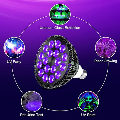 KINGBO Black Light Bulb, 36W LED Blacklight Bulbs E26 PAR38 Glow in The Dark, 395nm LEDs for Blacklight Party, Fluorescent Art, DJ Dance Party, Holiday Decorations, Acrylic Pouring Light