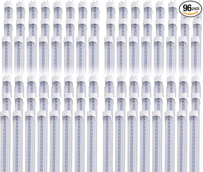 96 pcs 4FT 24W T8 LED Tube Light White Daylight 6000k 4' LED Bulbs Garage Warehouse Shop Light Ballast Bypass G13 Base T10 T12 Fluorescent lamp Replacement AC100-277V Clear Cover