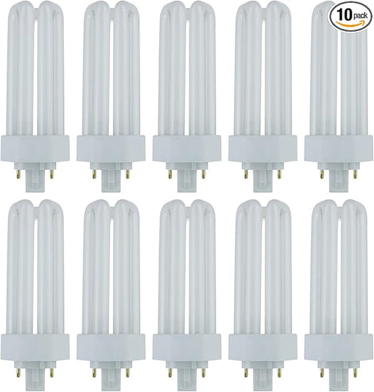 Sunlite PLT26/E/SP Compact Fluorescent Plug-in PLT 4-Pin Triple Tube, 26 Watts, 4-Pin GX24q3 Base, 1800 Lumens, 6500K Daylight, 10 Pack