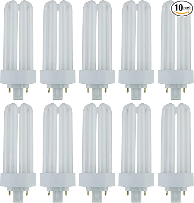 Sunlite PLT26/E/SP Compact Fluorescent Plug-in PLT 4-Pin Triple Tube, 26 Watts, 4-Pin GX24q3 Base, 1800 Lumens, 4100K Cool White, 10 Pack