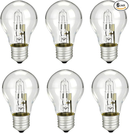6-Pack 78796&043168787963 Halogen Light Bulbs, 43W A19 E26 Base 120V, 60W Equivalent, Replacement Bulbs for Table Lamps & Enclosed Fixtures