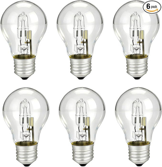 6-Pack 78796&043168787963 Halogen Light Bulbs, 43W A19 E26 Base 120V, 60W Equivalent, Replacement Bulbs for Table Lamps & Enclosed Fixtures