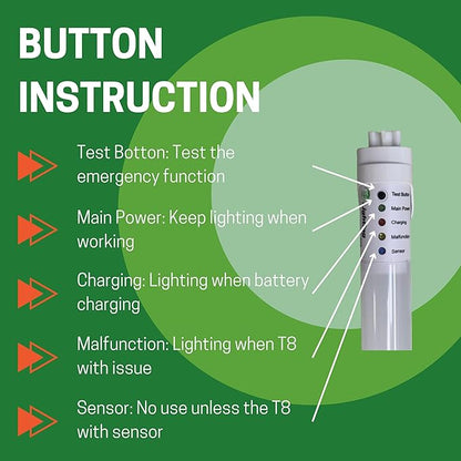 E2 LIGHTING LED Emergency T8 Tube, 2FT-9W, with Integrated Battery Backup (4000K)
