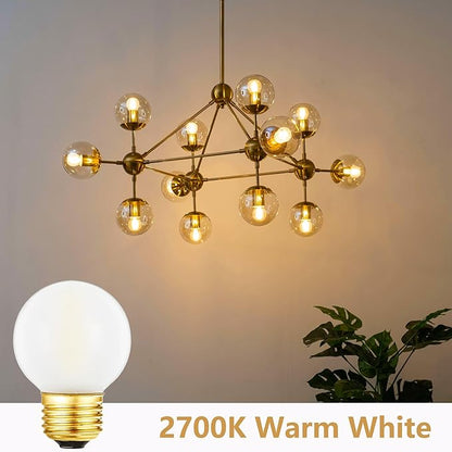 Frosted G16.5 LED Light Bulb, Dimmable Wall sconces Edison Bulb,6W (60W Equivalent), 2700K, E26 Globe Light Bulb for Ceiling Fans, Chandeliers, Vanity, G50, 6Pack (6W-2700K)