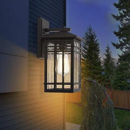 Outdoor Wall Lantern, Exterior Light Fixture Wall Mount, 1-Light Waterproof Outdoor Lighting Fixture with Seeded Glass for Porch, Garage, Patio, Hallway, Entryway, Black
