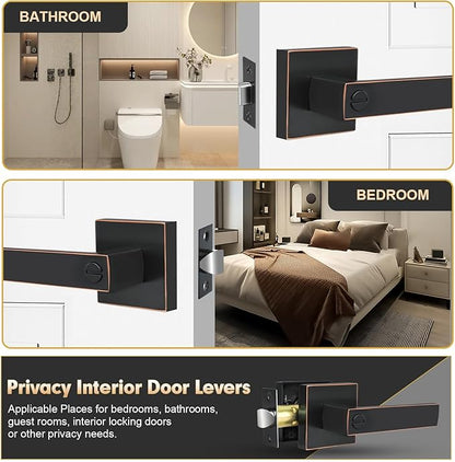 Privacy Door Levers, 2 Pack Oil Rubbed Bronze Door Handles Interior Heavy Duty Bed and Bath Keyless Door Locksets, Reversible for Left Right Handed Doors