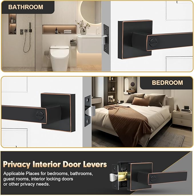 Privacy Door Levers, 6 Pack Oil Rubbed Bronze Door Handles Interior Heavy Duty Bed and Bath Keyless Door Locksets, Reversible for Left Right Handed Doors