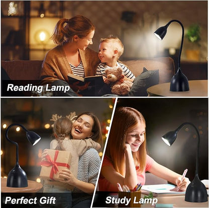 Desk Lamp for Home Office, LED Reading Light, Small Adjustable Flexible Gooseneck Table Lamp, Eye-Caring Desk Lamp for College Dorm Room Study Lamp, Black