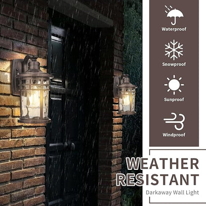 Darkaway Outdoor Wall Light Fixture,Outside Porch Lights Wall Mounted Water Ripple Glass Exterior Waterproof Lantern Modern Wall Sconce Lighting for Front Door Yard Patio