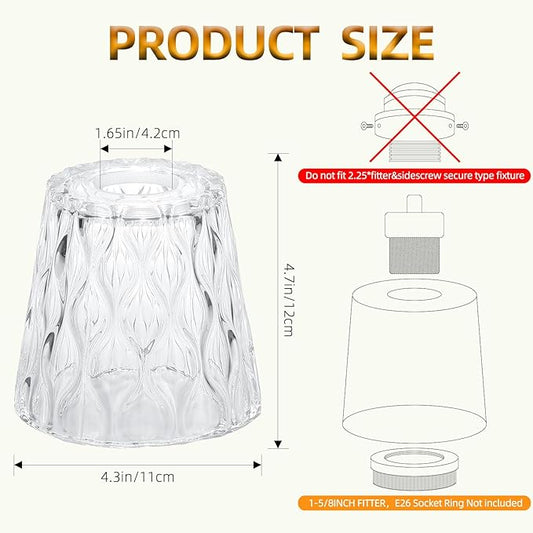 Textured Glass Lamp Shades with Decorative Pattern, 1-5/8 inch Fitter, Cylinder Glass Shade Covers Replacement Globe for Pendant Light fixtures Floor lamps Wall Sconces,3 Pack