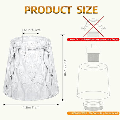 1 Pack Textured Glass Lamp Shades with Decorative Pattern, 1-5/8 inch Fitter, Cylinder Glass Shade Covers Replacement Globe for Pendant Light fixtures Floor lamps Wall Sconces