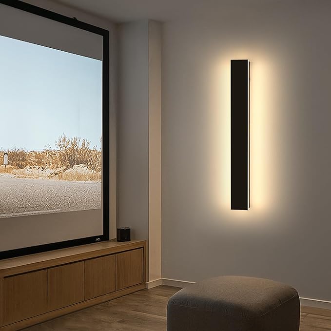 23.6inch Modern LED Wall Sconce, 3000K Warm White Outdoor Lights, IP65 Waterproof, Black Aluminium, Minimalist Wall Light Fixture, AC 85-265V, 24W, Wall Lamp for Yard, Patio, Garage, Porch