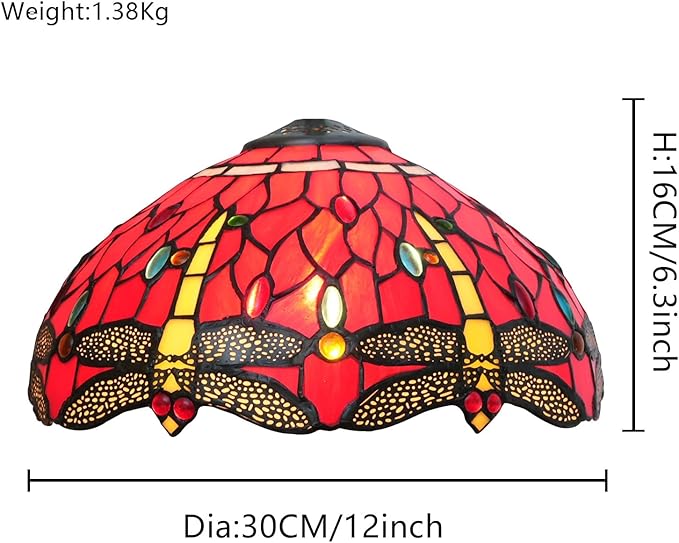 Tiffany Style Lamp Shade, 12 Inch Red Yellow Dragonfly Stained Glass Lamp Shade Replacement Lamp Cover Accessories Fit for Table Lamp Pendant Light Ceiling Light