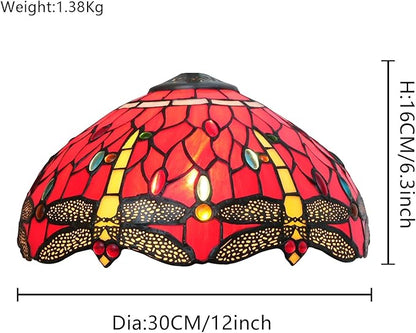 Tiffany Style Lamp Shade, 12 Inch Red Yellow Dragonfly Stained Glass Lamp Shade Replacement Lamp Cover Accessories Fit for Table Lamp Pendant Light Ceiling Light