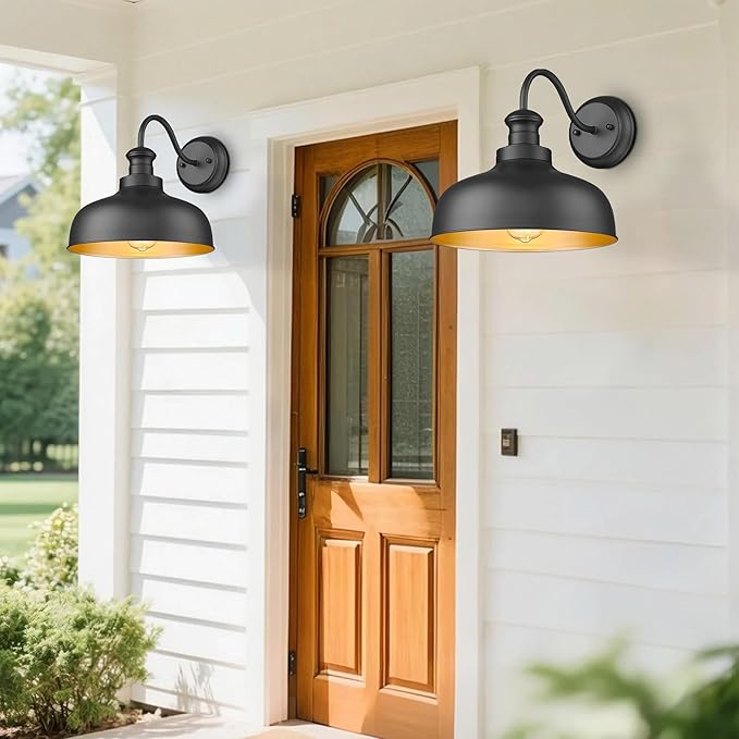 Outdoor Farmhouse Barn Light, 11.5 Inch Outside Wall Sconce, Weather Resistant Anti-Rust Farmhouse Exterior Wall Mount Light, Outdoor Lantern Lamp for Porch, Garage, Patio, Entryway (Black, 8 Pack)