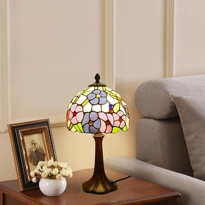 Tiffany Lamp Morning Glossy Stained Glass Table Lamp 8x8x15 Inches Flower Style Desk Reading Light Decor for Beside Bedroom Living Room Home Office