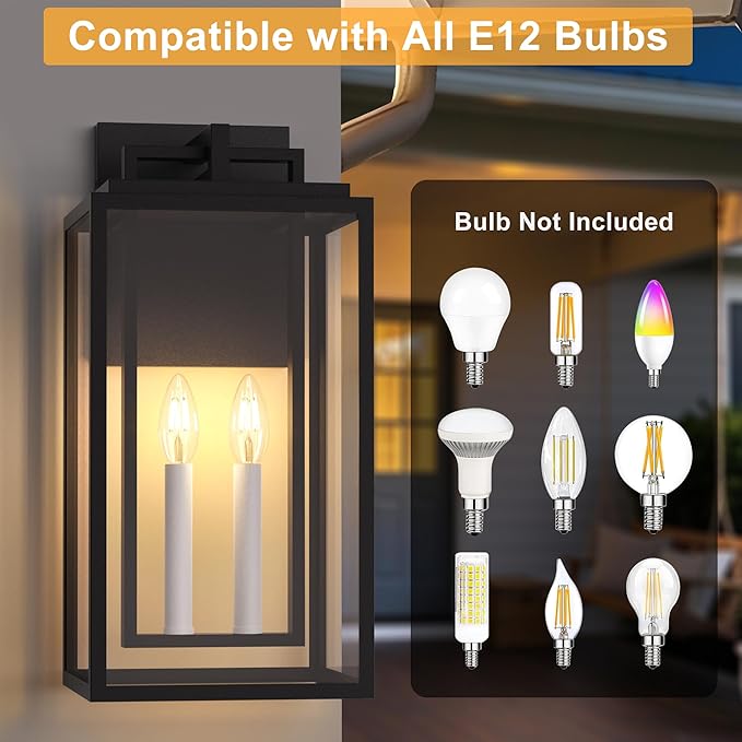 𝟏𝟖𝐈𝐍 Large Outdoor Wall Lights, Modern Exterior Lighting Fixtures with White E12 Base, Wall Mount Lantern Waterproof Outside Sconce for House Porch Patio Yard Front Door