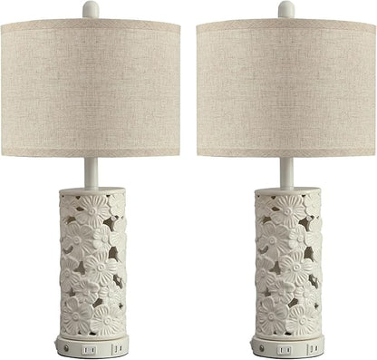25.5" Modern Ceramic Table Lamp Set of 2 - Bedroom Nightstand Lamp for Living Room, White Bedside Lamp Farmhouse Night Stand Light Lamp for Study Room Office (Ceramic-2 Pack)