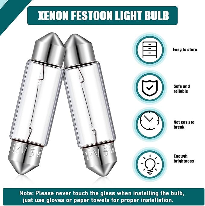20 Pcs Xenon Festoon Light Bulb Clear Double Ended Festoon Bulb Marine Festoon Bulb 12V Standard Miniature 6411 Bulb for Mantel, Shelves, Bookcase, Refrigerator, Car Tail Light, Dome Light (5w)
