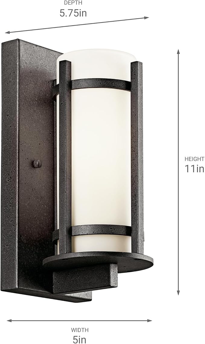 Kichler Camden 11" 1 Light Outdoor Wall Light with Opal Etched Glass in Anvil Iron, 9.5 in