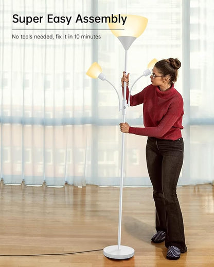Floor Lamp White, Standing Lamp, 71" Tall Lamps for Living Room, 3 Way Switch, Plastic Lampshade, Torchiere Floor Lamp with Reading Lamps, Modern Pole Lamps for Bedroom Kids Room E26 Base(No Bulb)