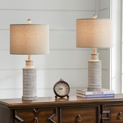 BOBOMOMO 24.5" Farmhouse Rustic Retro 24.5'' Table Lamp Set of 2 for Bedroom Living Room Traditional Nightstand End Table Lamps