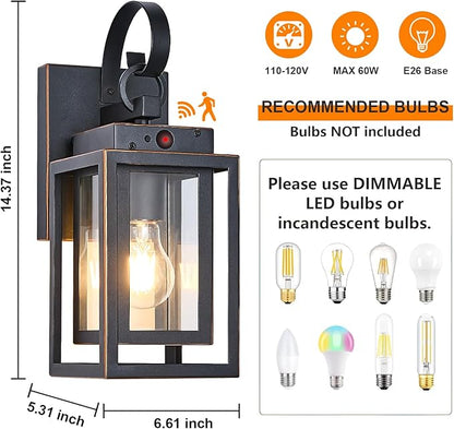 2 Packs Motion Sensor Outdoor Wall Lights, Modern Dusk to Dawn Exterior Lighting Fixture, Black Outdoor Wall Sconces Porch Light with Waterproof, Outside Farmhouse Wall Lantern for Front Door, Garage