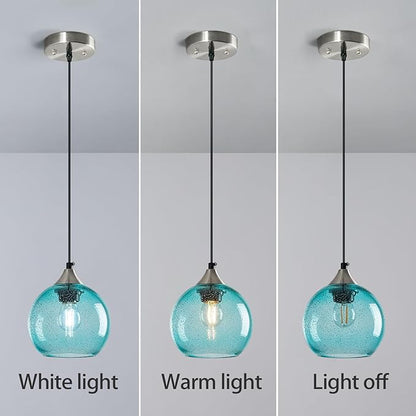 Light Blue Glass Pendant Lights Kitchen Island Globe Pendant Light Fixtures Modern Pendant Lighting for Bedroom Living Dining Room Light Fixture (5.9 in, 1 Pack)
