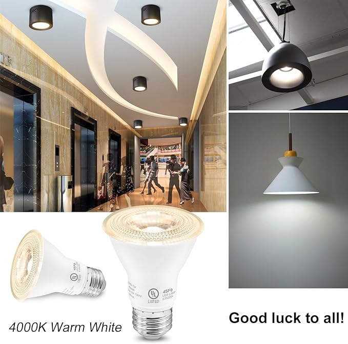 7W Par20 LED Bulb (50W Equivalent), UL Listed, 4000k Nature White Dimmable Flood Bulbs Lights, 500 Lumens, E26 Base, Recessed Lighting for Indoor Outdoor, 6 Pack