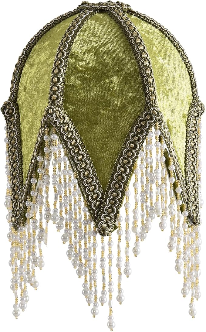 Tassel lampshade - Retro country style green bead tassel lampshade,18cm artistic atmosphere replacement lamp accessory for living room