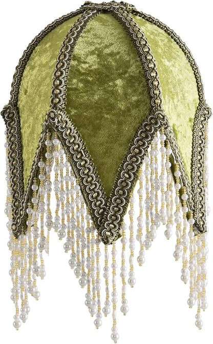Tassel lampshade - Retro country style green bead tassel lampshade,18cm artistic atmosphere replacement lamp accessory for living room