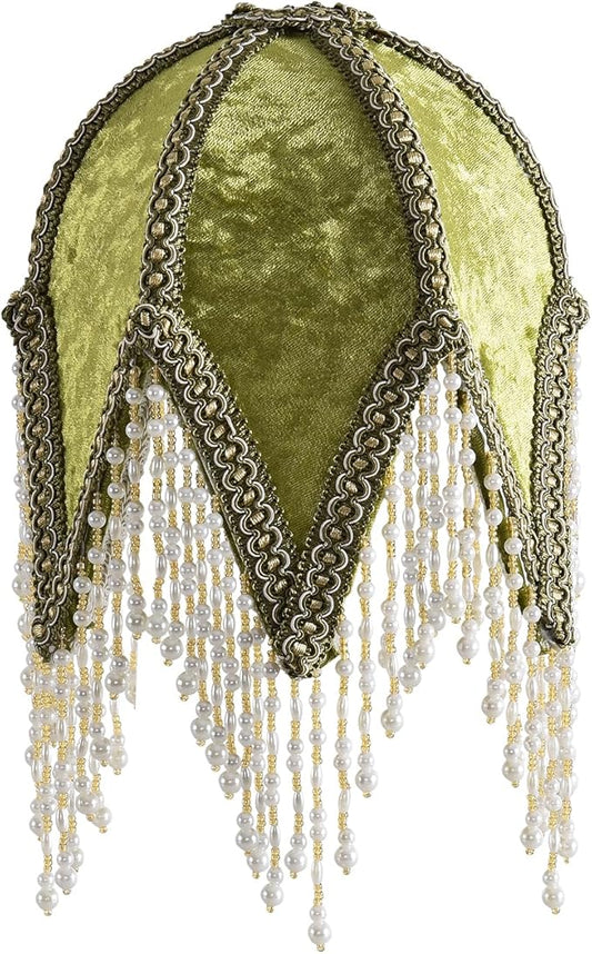 Tassel lampshade - Retro country style green bead tassel lampshade,18cm artistic atmosphere replacement lamp accessory for living room