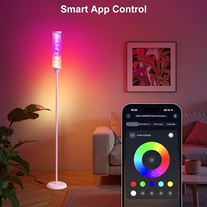 Prism Glow Floor Lamp with Water Ripple, Smart RGB LED Floor Lamp with Music Sync, DIY Colors, Color Changing Standing Lamp with 3 Color Temperature, Timer, Corner Lamp for Living Room, Bedroom