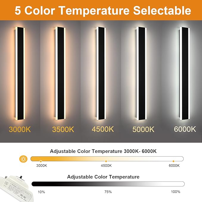 VINLUZ 2 Pack 60in Modern LED Outdoor Light, Garage Sconces Wall Light, IP65 Waterproof Exterior Wall Mount Lighting, Black Outdoor Wall Light Fixtures for House, Patio Courtyard Porch Garden