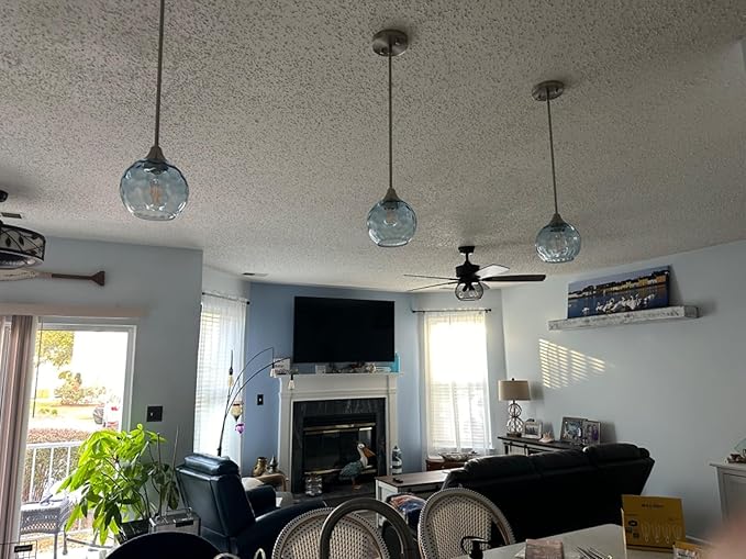 Hanging Modern Farmhouse Pendant Light Fixture,6.3" Hammer Globe Blue Glass 3 Pack Mini Pendant Lighting Brushed Nickel Finish for Kitchen Island Dinning Over Sink Living Room Decor